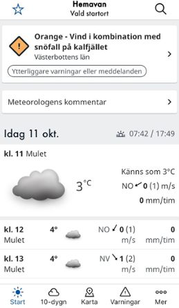 SMHI:s app som visar vädervarning