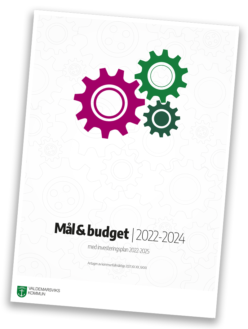 Mål- och budgetdokumentets framsida med en bild som visar kugghjul