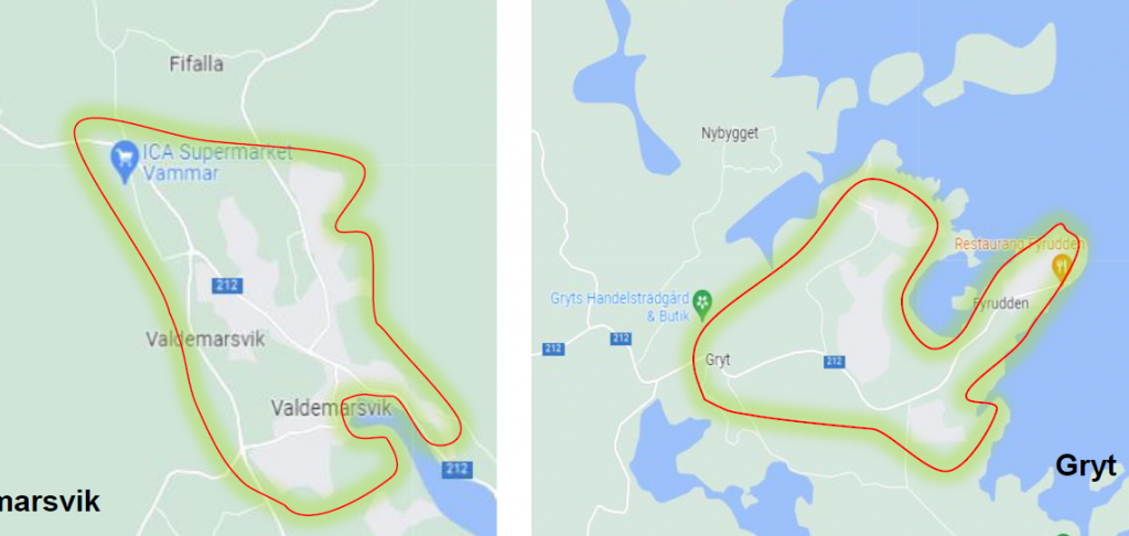 Karta över militärt övningsområde i Valdemarsvik och Gryt i maj 2022